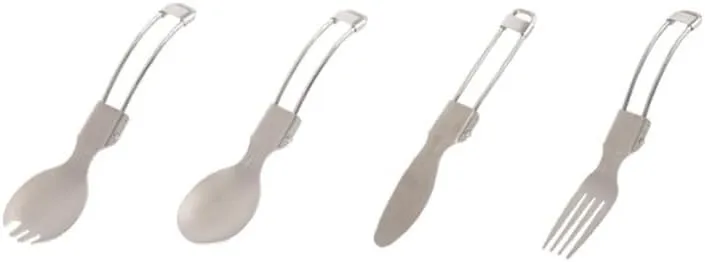 1 Set Of Outdoor Pure Titanium Hiking And Camping Folding Convenient Tableware Four-piece Set