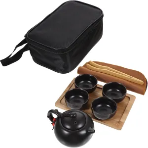 1 Set Portable Ceramic Tea Set with Travel Bag of Teapot Cups Tray Accessories for Outdoor Activities Camping Gifting Elegant Design