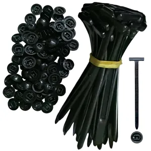 100PCS Nylon Universal Cable Tie Buckle – Heavy Duty Self-Locking Zip Ties Holder with Pin & Button Design, Plastic Cable Ties Tool Fasteners Car Body, (50pcs Black)
