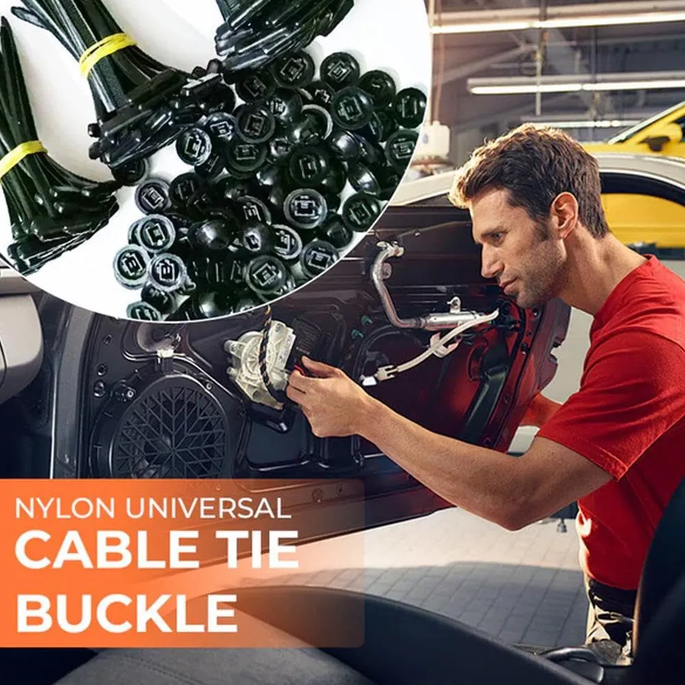 100PCS Nylon Universal Cable Tie Buckle – Heavy Duty Self-Locking Zip Ties Holder with Pin & Button Design, Plastic Cable Ties Tool Fasteners Car Body, (50pcs Black)