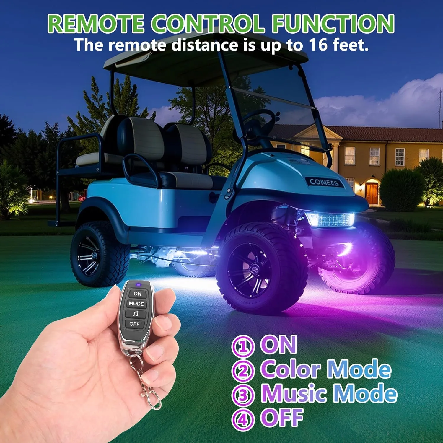 10L0L Golf Cart Underbody Light Kit, Underglow LED Strip for EZGO Club Car Yamaha, 24 Modes Multicolor RGB Music Sync Waterproof, Canopy Lights Optional