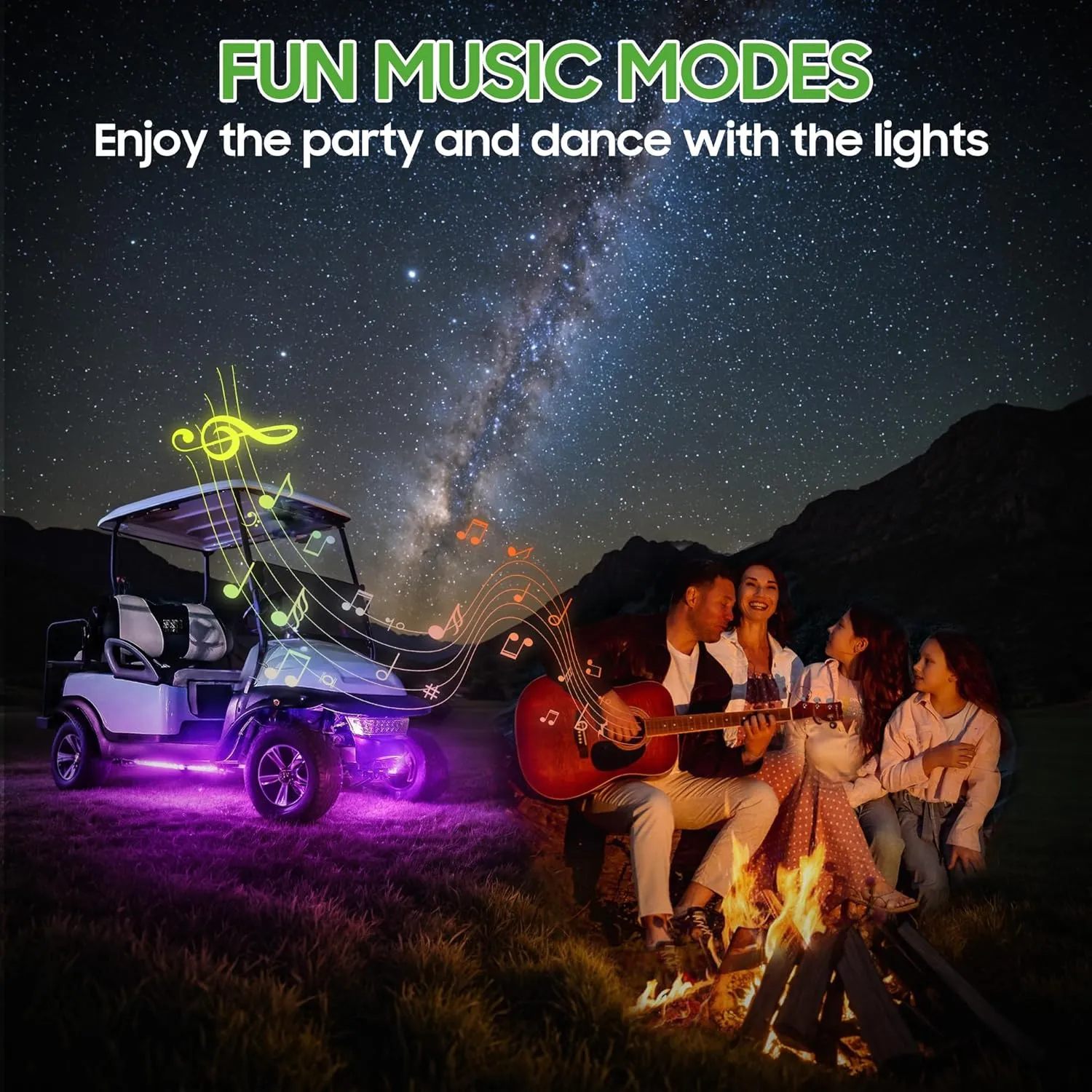 10L0L Golf Cart Underbody Light Kit, Underglow LED Strip for EZGO Club Car Yamaha, 24 Modes Multicolor RGB Music Sync Waterproof, Canopy Lights Optional
