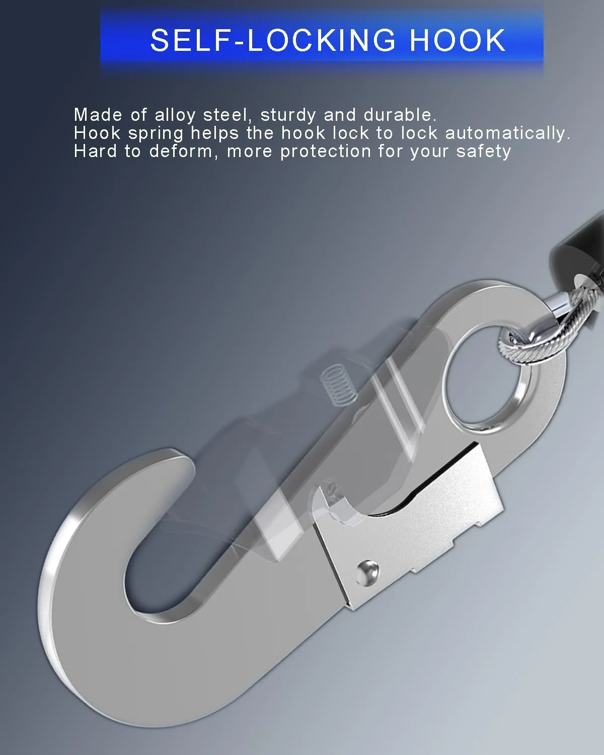 11FT RTOVZON Self Retracting Lifeline, Fall Arrest Fall Protection Dual Alloy Steel Hook Steel Wire Rope Heavy Duty Retractable Lanyard, Roofing Lifeline, SRL, Safety Lanyard