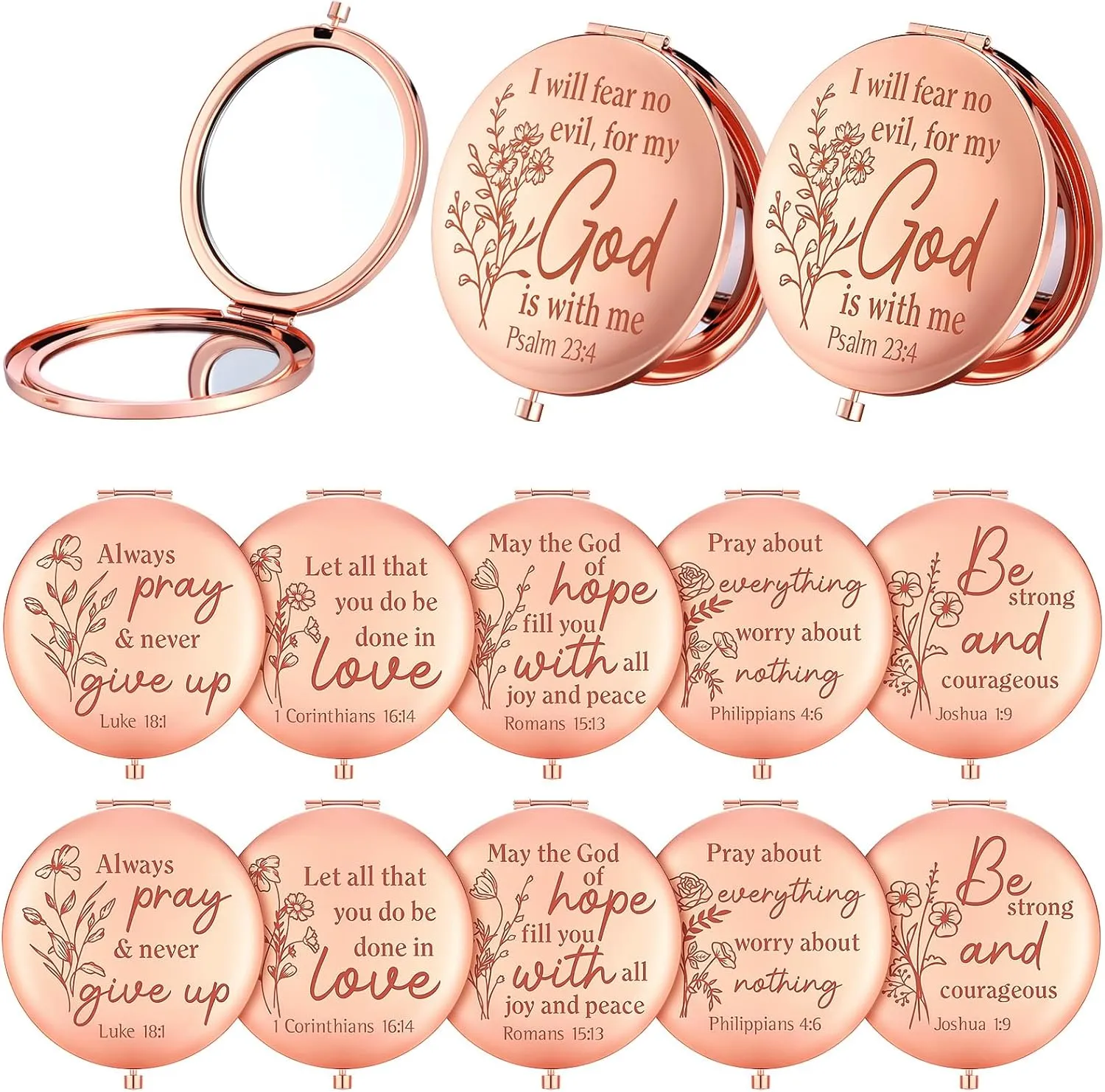 12 Pcs Christian Bible Verse Gifts for Women Makeup Compact Mirrors Bulk Inspirational Religious Christian Gift Pocket Mirror for Coworker Teacher Employees Travel Church Scripture Party Gift