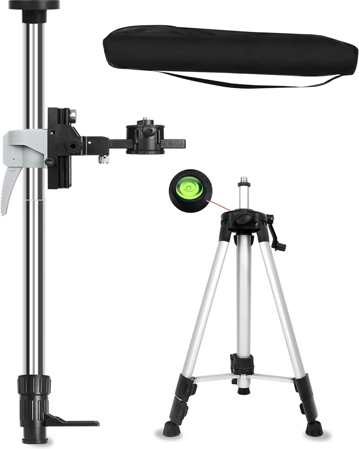 13.8 Ft./4.2 m Laser Level Pole ，With1.2-meter tripod (47.24 in) tall tripod for laser level Interface 0.23and 0.59in，Adjustable Telescoping Laser Pole(13.7 foot support rod 3.9 foot tripod)
