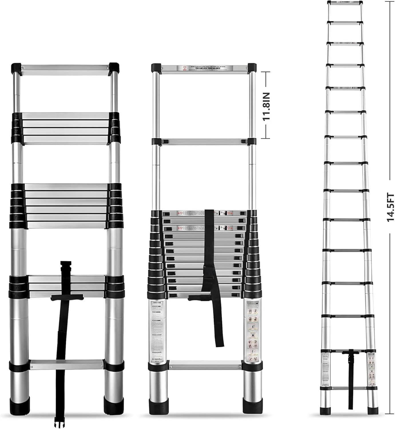 14.5 FT Telescoping Ladder 330 lbs Capacity Heavy Duty Aluminum Extendable Ladder Collapsible Locking Mechanism for Attic Household Use Outdoor Work