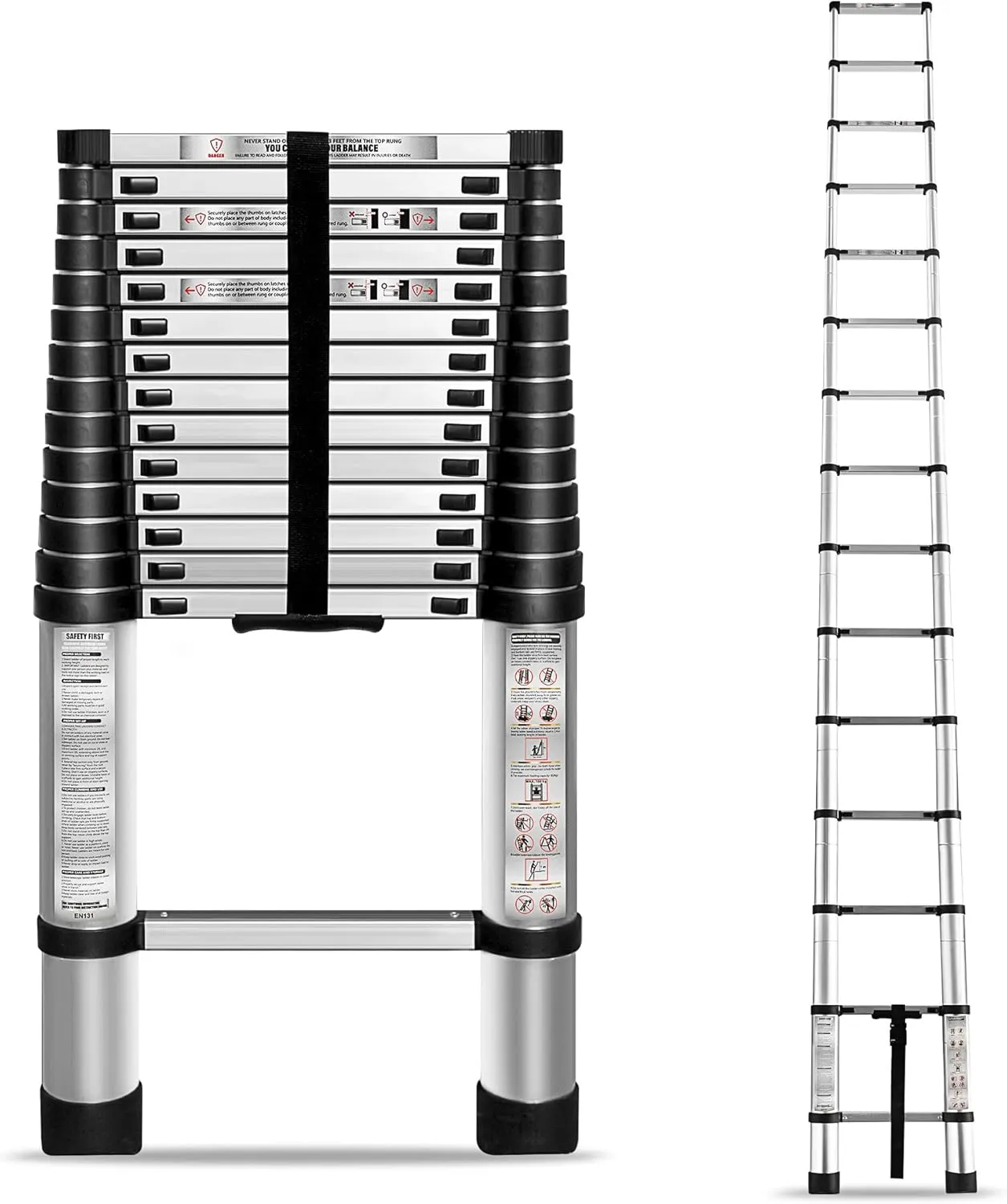 14.5 FT Telescoping Ladder 330 lbs Capacity Heavy Duty Aluminum Extendable Ladder Collapsible Locking Mechanism for Attic Household Use Outdoor Work