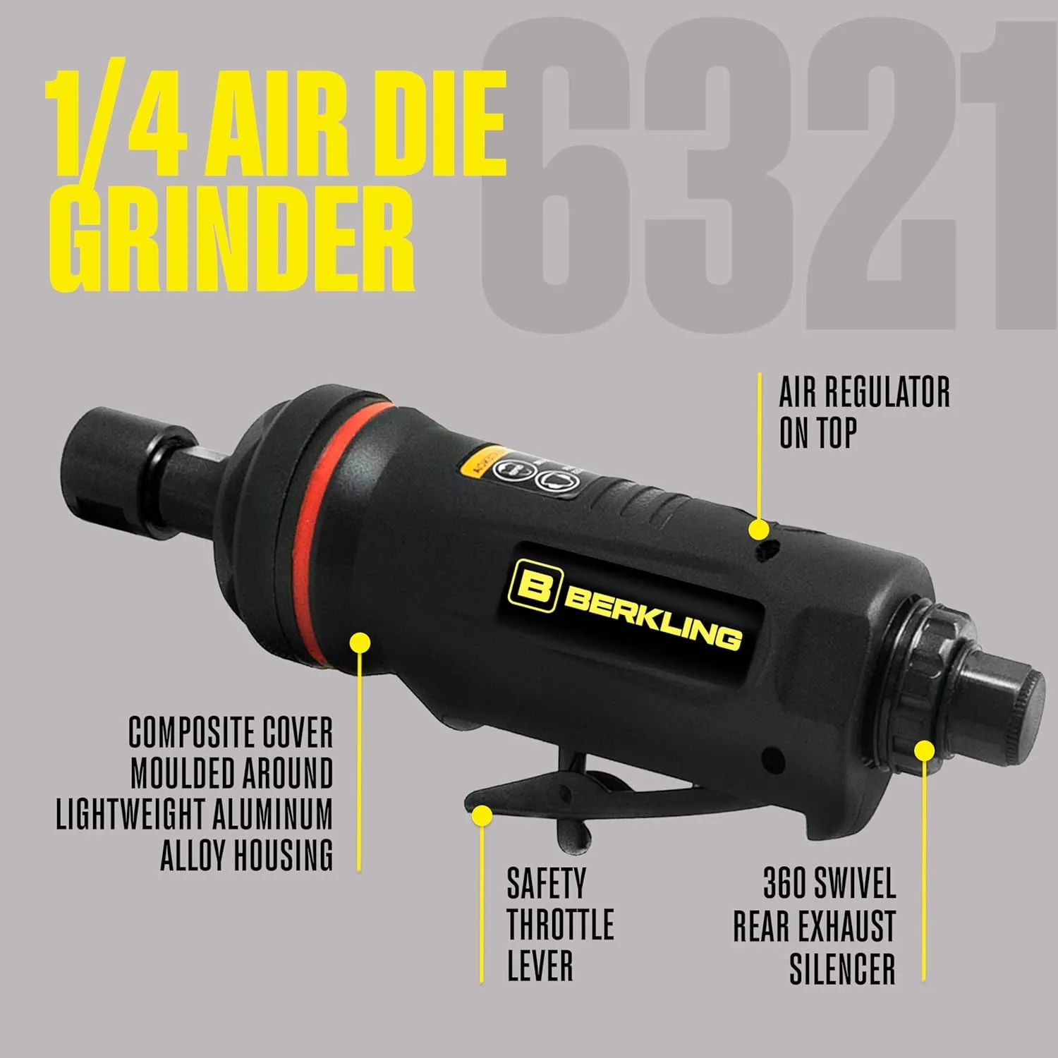 1/4" Air Die Grinder Professional Grade Heavy Duty with Variable Speed Control (Straight, Standard)