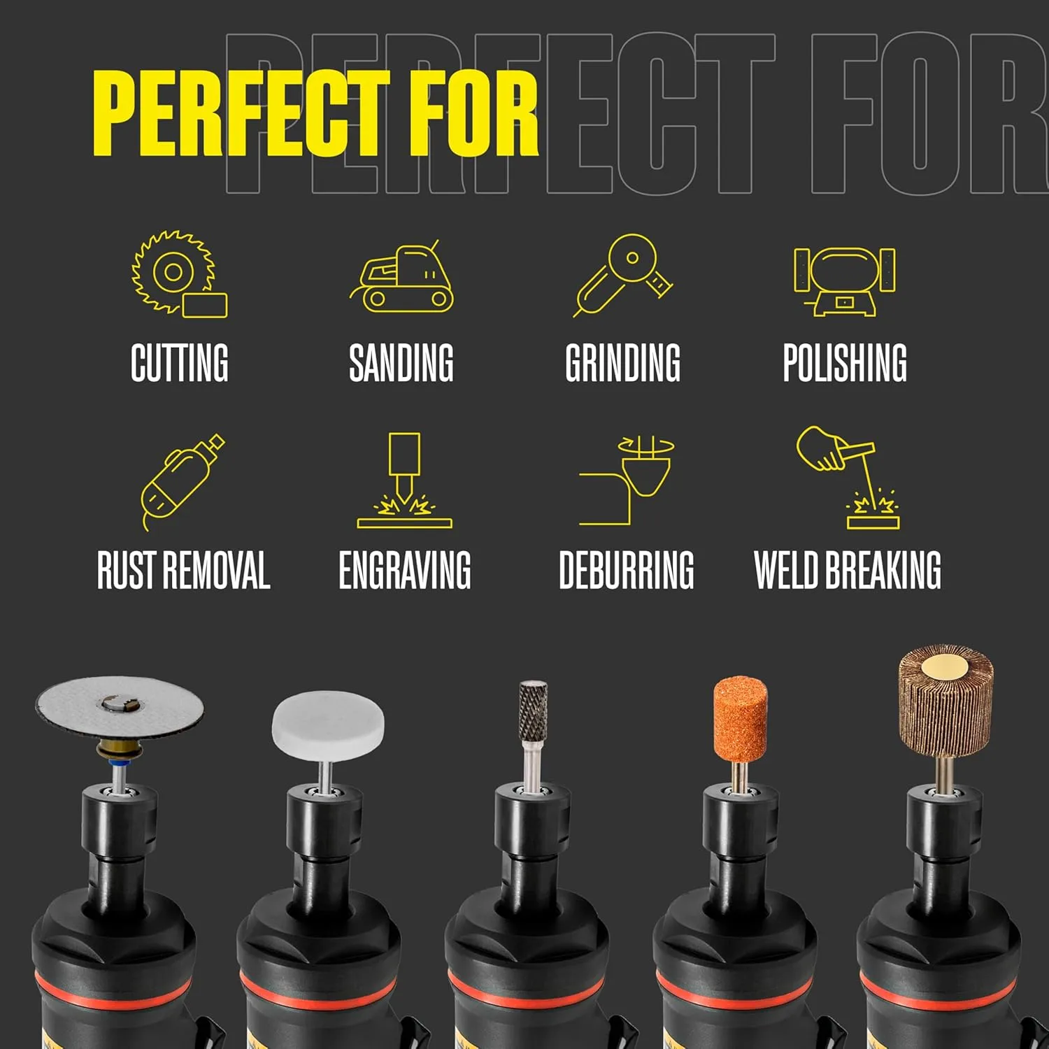 1/4" Air Die Grinder Professional Grade Heavy Duty with Variable Speed Control (Straight, Standard)