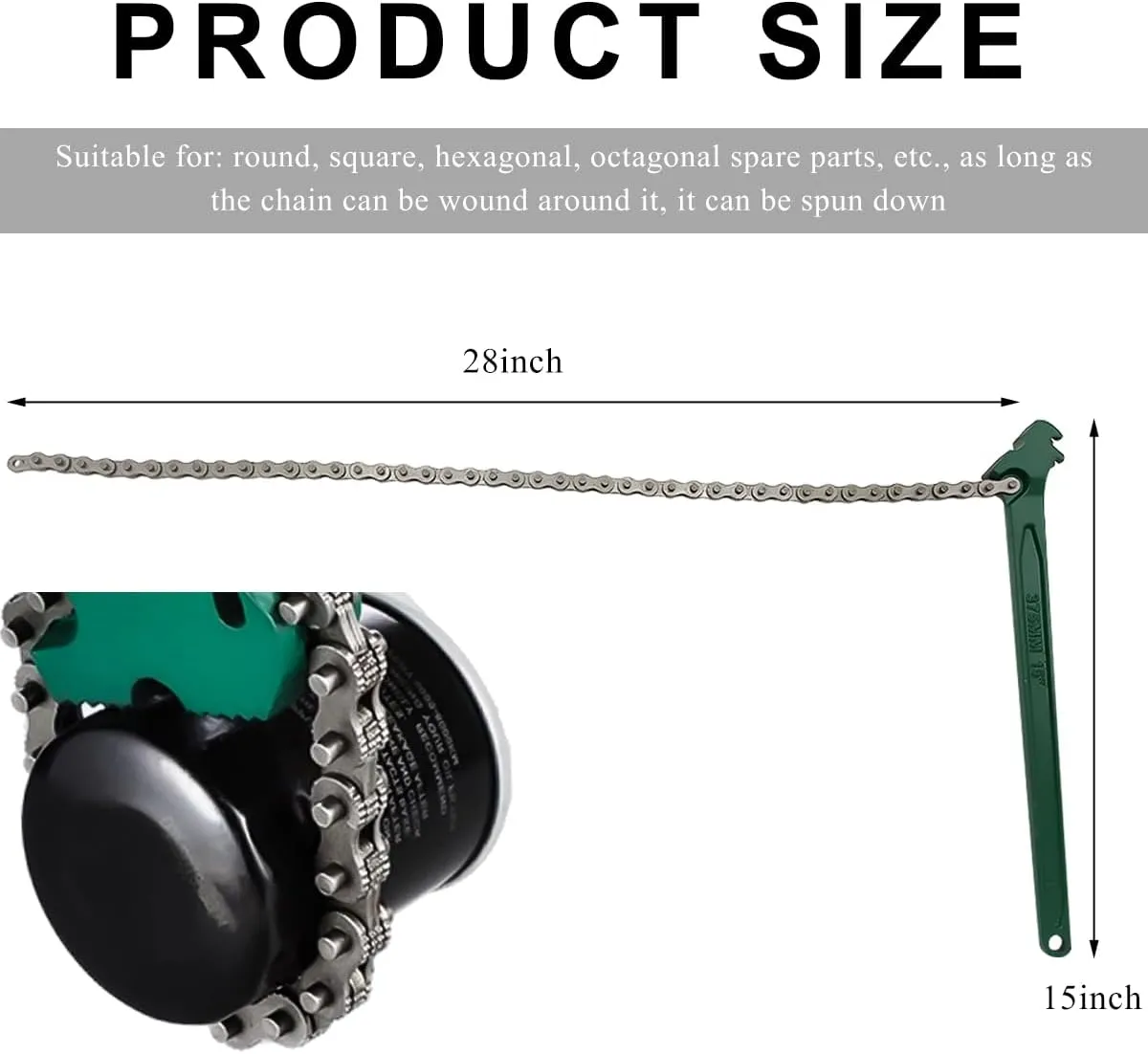 15 Inches Heavy-Duty Ratcheting Chain Wrench, Adjustable Oil Filter Chain Wrench Pipe Fitting Tool, Reversible Chain Spanner Multi-Purpose Remover Tool for Car Truck