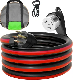 15FT 50 Amp RV Extension Cord,14-50P to SS2-50R Heavy Duty STW RV Power Cord for RV Camper and Generator to House, with Locking Connector & Cord Organizer,Black-Red, ETL