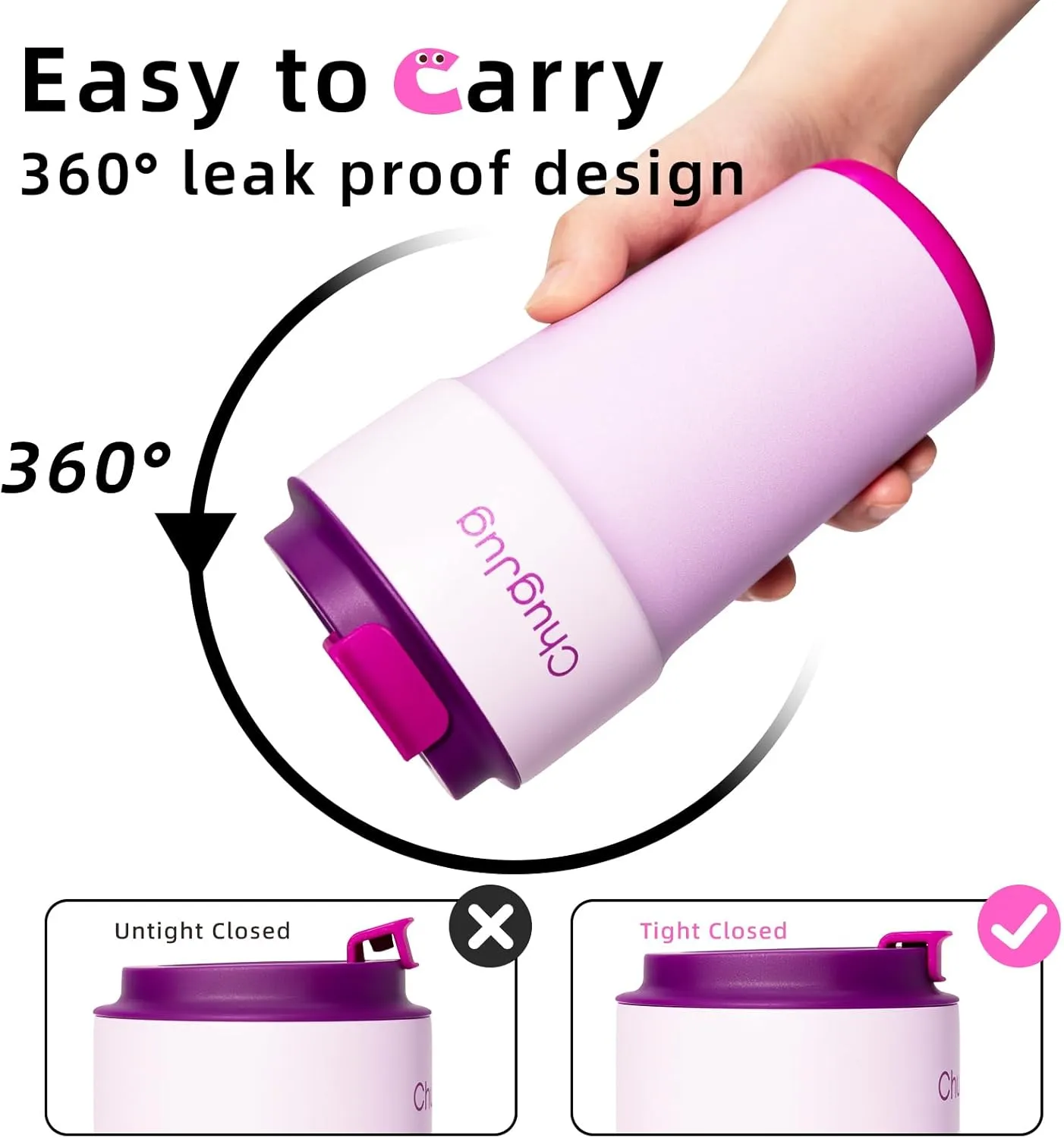 16 oz Travel Coffee Mug with Ceramic Coating, Leak-Proof Vacuum Insulated Coffee Tumbler with Lid, Reusable Double Wall Stainless Steel Travel Cup for Hot& Cold Drinks (Violet Dream)