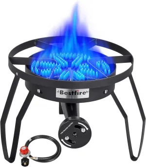 16" Single Propane Burner Camping Stove with Steel Braided Hose 200,000 BTU for Frying, Camping, Home Brewing and Turkey Frying