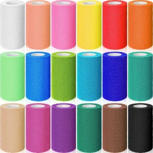18 Pack Vet Wrap Self Adhesive Bandage Breathable Cohesive Bandage Wrap Rolls Waterproof Elastic Self Adherent Tape for Horses Athletic Wrist First Aid, 4 Inches by 5 Yards