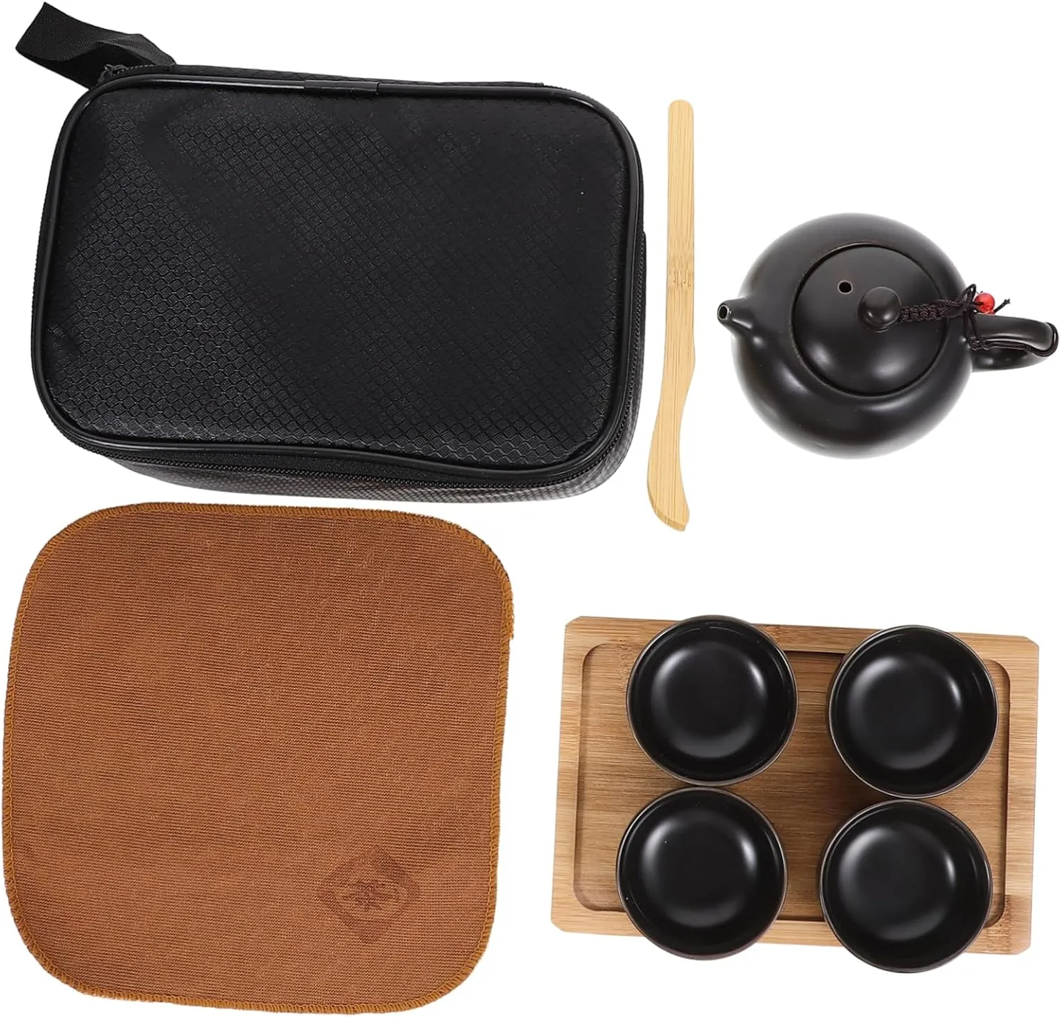 1Set Portable Ceramic Tea Set Travel Kung Fu Teapot with Tea Cups Wooden Tray and Travel Bag for Outdoor Office and Home Use Tea Lovers