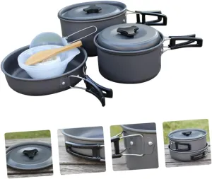 1Set Portable Folding Cookware Person Outdoor Camping Cooking Equipment Durable with Handle for Hiking Backpacking and Picnics