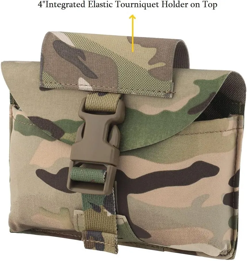 2-in 1 Blow Out Medical Pouch with Elastic Tourniquet Holder, Molle Belt Tactical First Aid Trauma Kit Bag for Tacical Vest Duty Belt