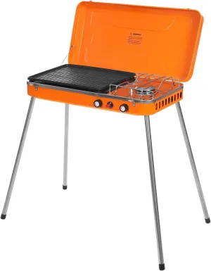 2-in-1 Camping Grill/Stove with Removable Leg Stand, Dual Control Knobs Roast Grill, 2 Burner Propane Grill and Stove, Wind Guards, Outdoor Grill Stove for Camping BBQ Picnic