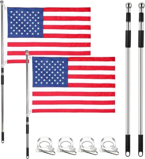 2 Pack American Boat Flags Marine 2 x 3 FT with 59" Telescopic Pole, Golf Cart Flag Pole Holder for Boat & Golf Cart 4th Of July Decorations Outdoor