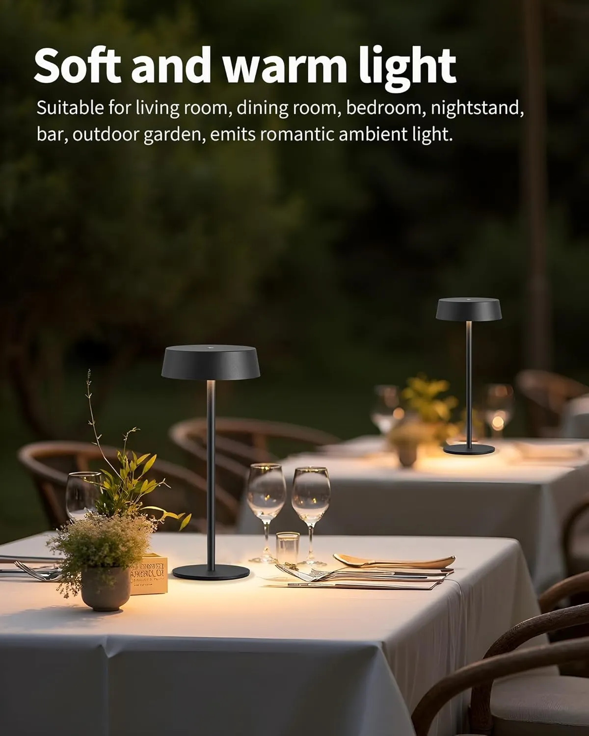2 Pack Cordless Table Lamps, Rechargeable Lamp with 5000mAh Battery Operated, Touch Lamps, Portable Indoor/Outdoor Lamp for Kitchen Living Room Bedroom, Waterproof (Black)