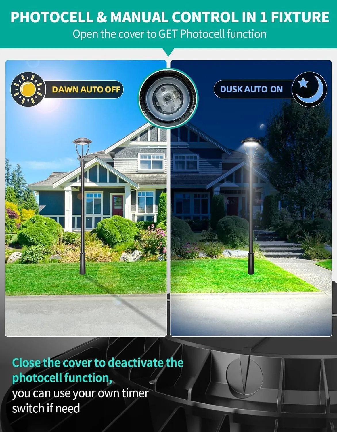 2 Pack LED Post Top Light ETL DLC Listed 150W 120W 90W Adjustable Outdoor Pole Lights with Photocell IP65 Waterproof Post LED Fixture 5000K for Garden Yard Street Lighting