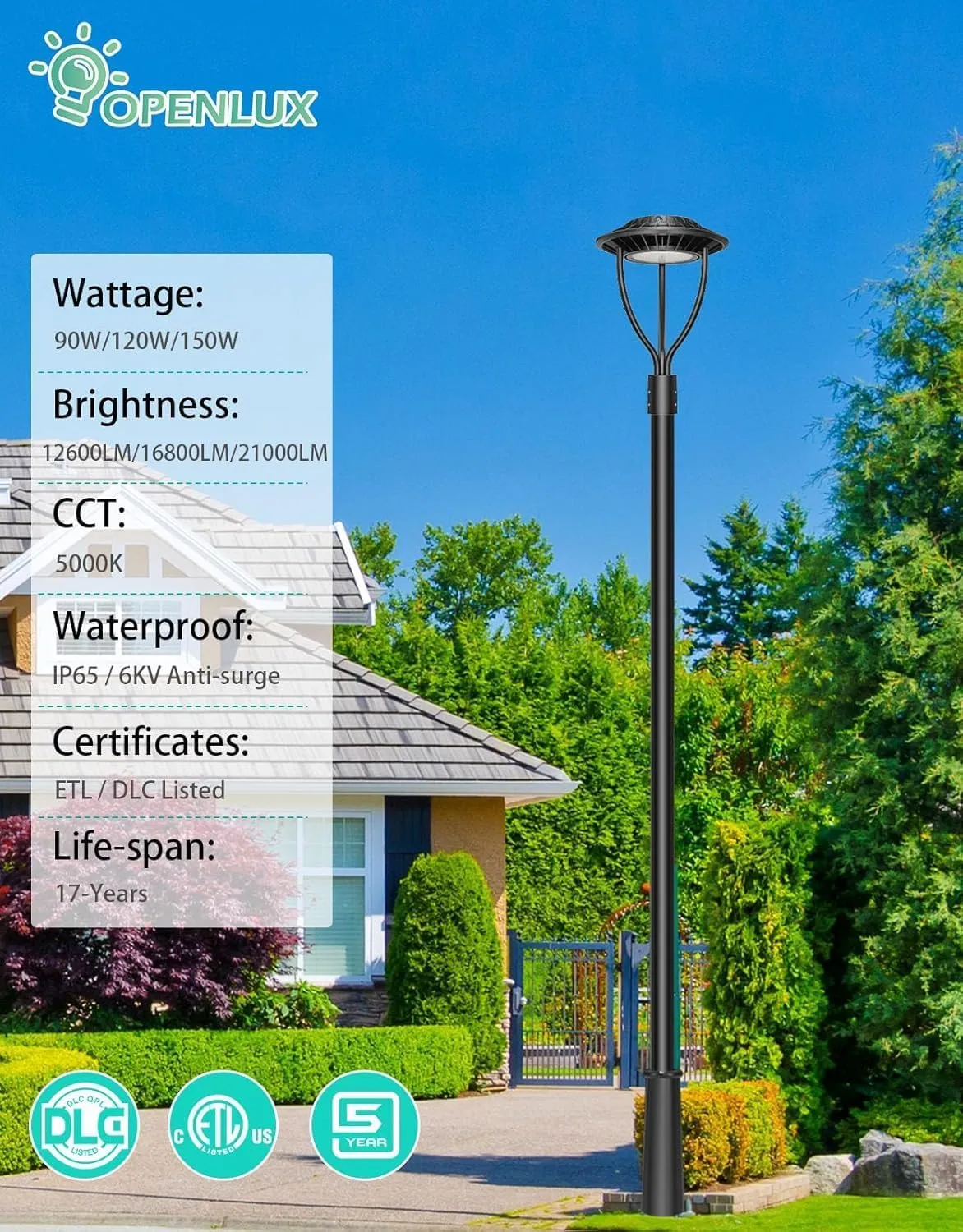 2 Pack LED Post Top Light ETL DLC Listed 150W 120W 90W Adjustable Outdoor Pole Lights with Photocell IP65 Waterproof Post LED Fixture 5000K for Garden Yard Street Lighting