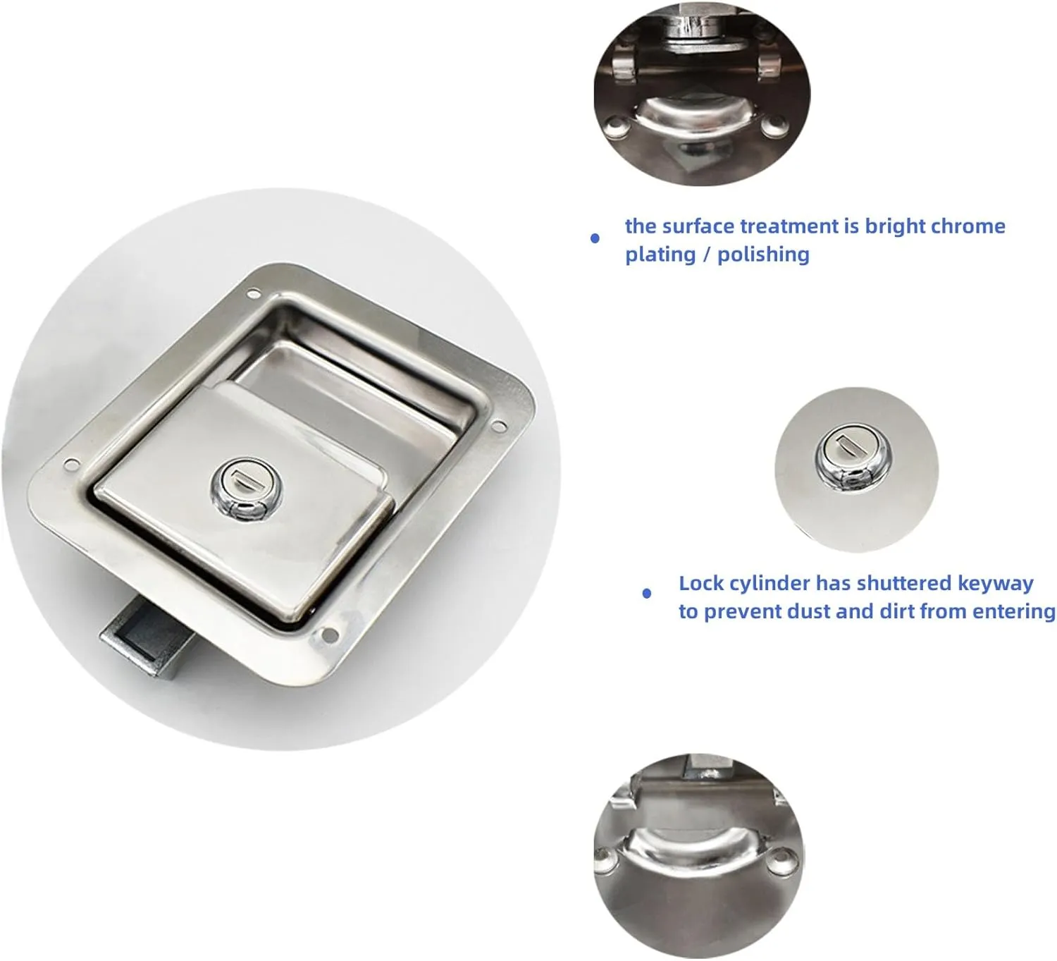 2 Pack Stainless Door Lock Heavy Duty Flush Mount Handle Latch for Trailer Toolbox RV Handle Latch with Gasket Keys