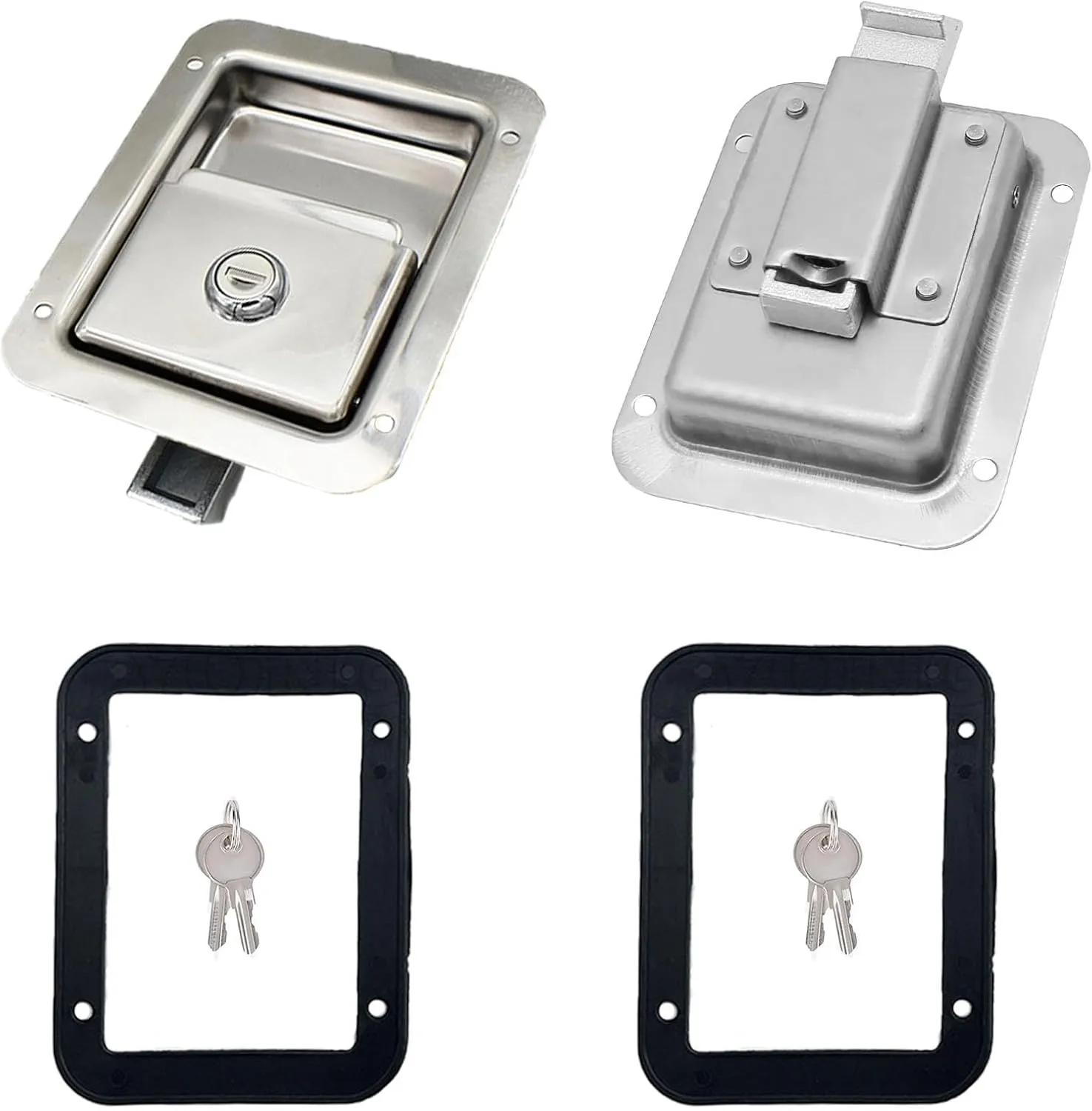 2 Pack Stainless Door Lock Heavy Duty Flush Mount Handle Latch for Trailer Toolbox RV Handle Latch with Gasket Keys