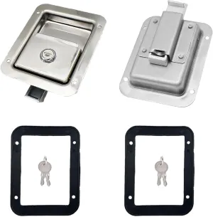 2 Pack Stainless Door Lock Heavy Duty Flush Mount Handle Latch for Trailer Toolbox RV Handle Latch with Gasket Keys