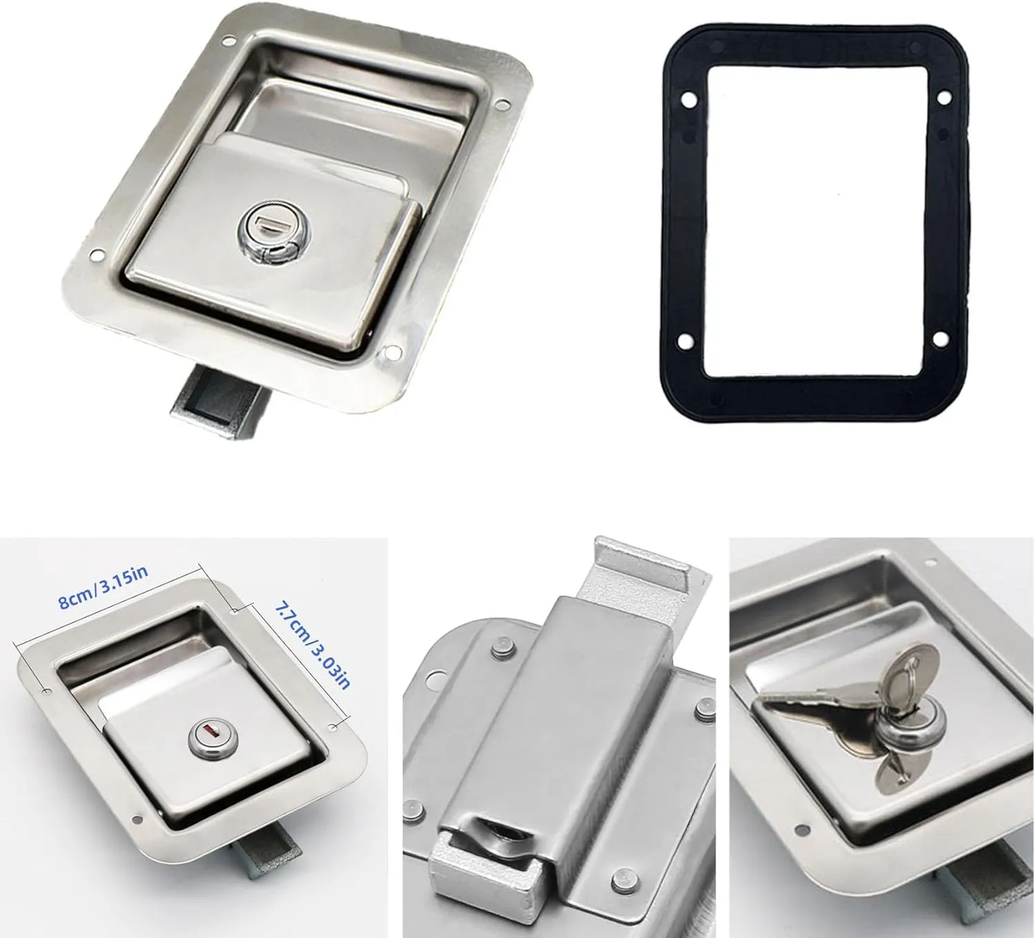 2 Pack Stainless Door Lock Heavy Duty Flush Mount Handle Latch for Trailer Toolbox RV Handle Latch with Gasket Keys