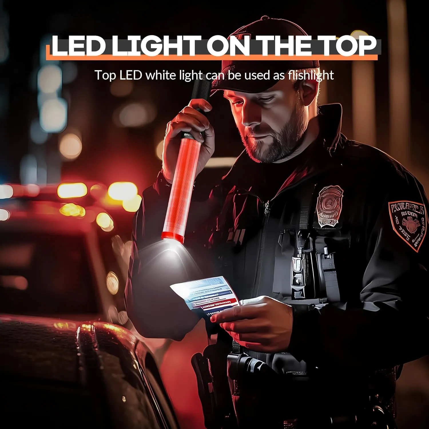 2 Pieces 16 Inch Signal Traffic Wand, Traffic Control Wand with White LED on Top, Safety Traffic Baton Light for Parking Guides Outdoor Camping