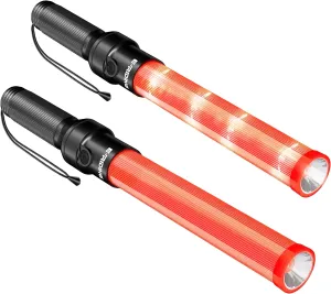 2 Pieces 16 Inch Signal Traffic Wand, Traffic Control Wand with White LED on Top, Safety Traffic Baton Light for Parking Guides Outdoor Camping
