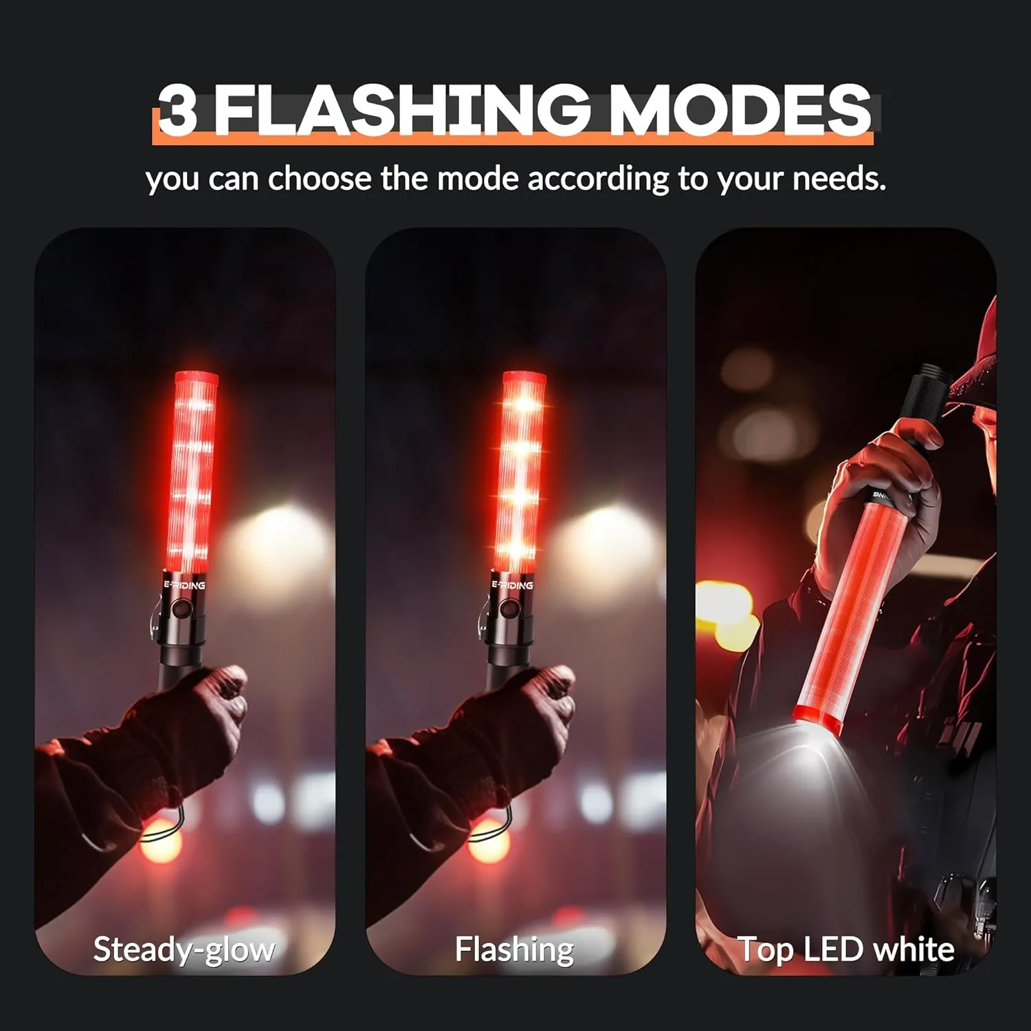 2 Pieces 16 Inch Signal Traffic Wand, Traffic Control Wand with White LED on Top, Safety Traffic Baton Light for Parking Guides Outdoor Camping
