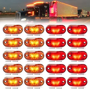 20 PCS 2.5 inch LED Trailer Lights Kit with Screws, Front Rear Side Marker Clearance Indicators Light Lamp, Amber   Red Dc12-24V Waterproof Universal Accessories for Rv Camper Truck Van Caravan Boat