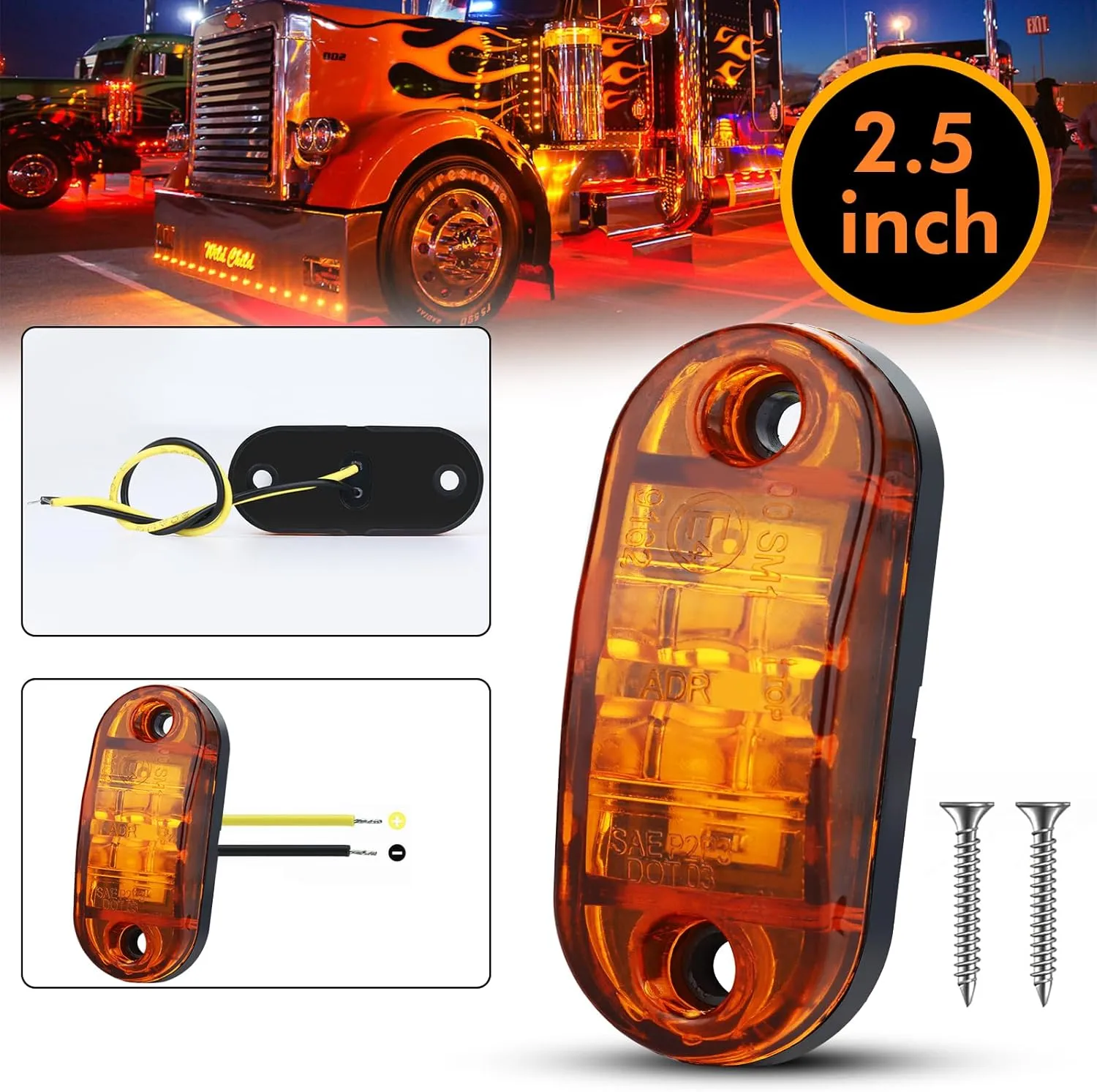 20 PCS 2.5 inch LED Trailer Lights Kit with Screws, Front Rear Side Marker Clearance Indicators Light Lamp, Amber   Red Dc12-24V Waterproof Universal Accessories for Rv Camper Truck Van Caravan Boat