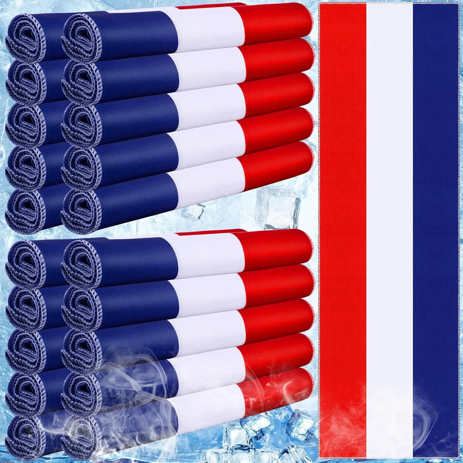 20 Pcs 4th of July Cooling Towel Bulk for Neck and Face 40 x 12 Inch Double Layer Microfiber Soft Breathable Sports Red White Blue Towels for Patriotic Independence Day Decor, Moisture Wicking Cold
