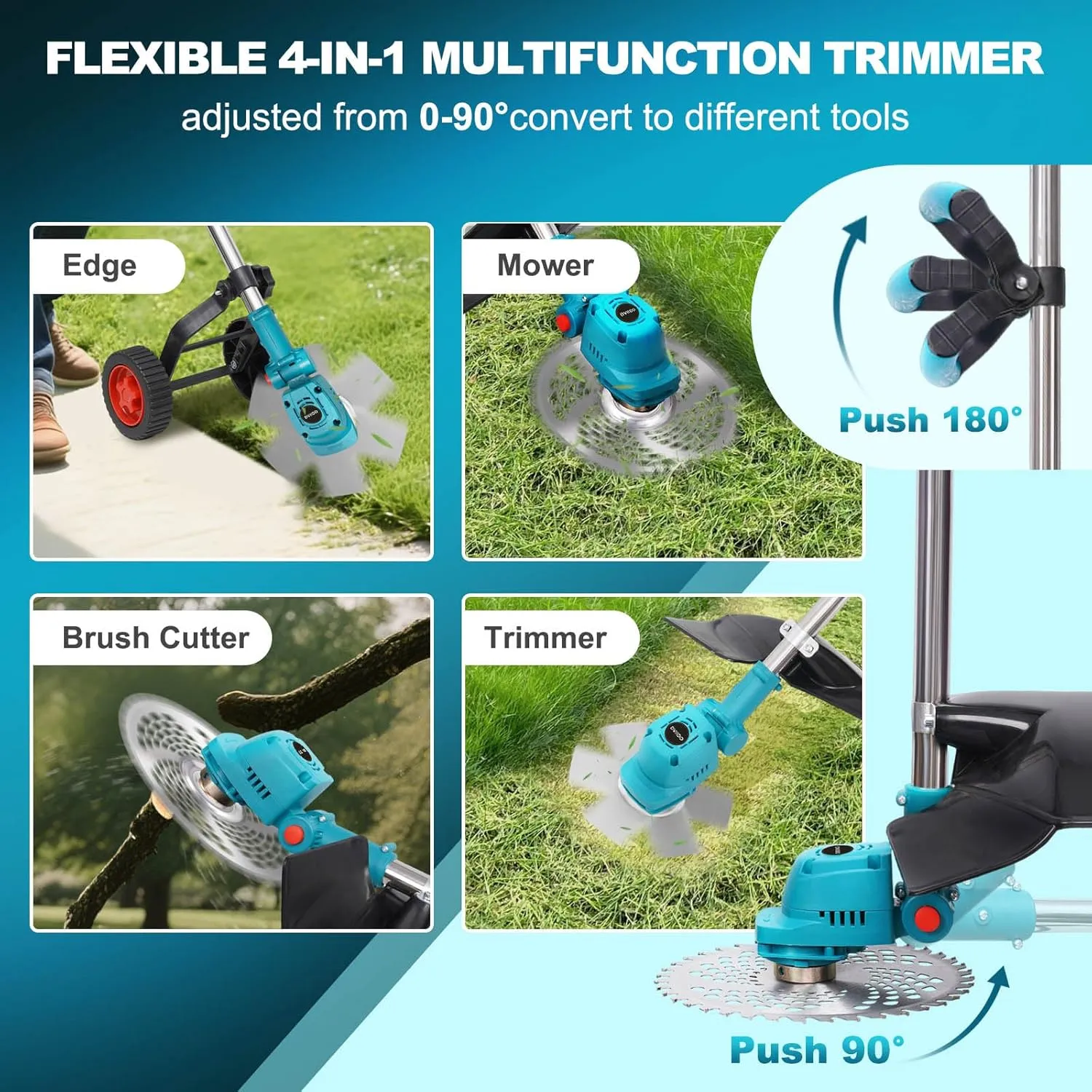 20000RPM Electric Weed Wacker with Wheels,Electric Weed Eater Battery Powered,Grass Trimmers Cordless,Cordless String Trimmer with Battery and Charger(Blue)