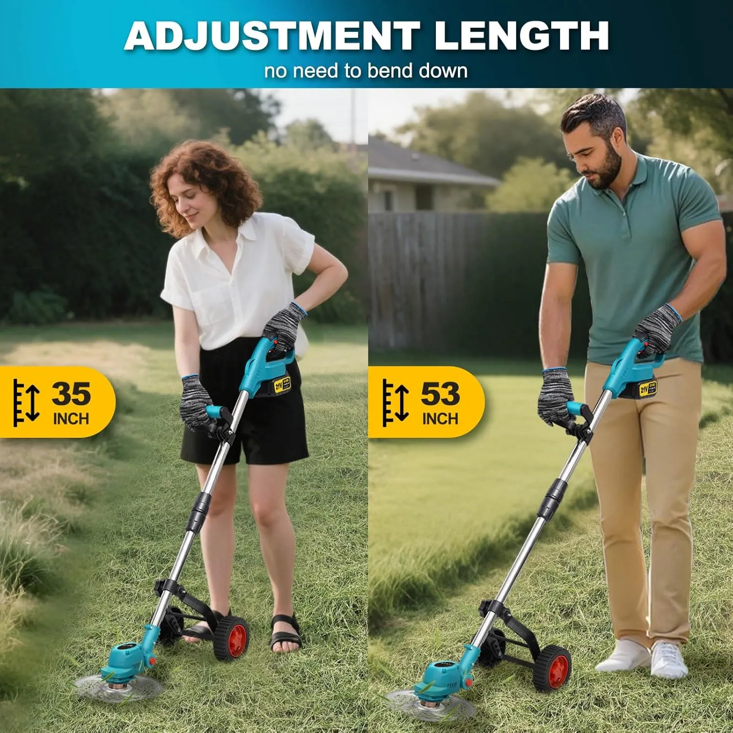 20000RPM Electric Weed Wacker with Wheels,Electric Weed Eater Battery Powered,Grass Trimmers Cordless,Cordless String Trimmer with Battery and Charger(Blue)