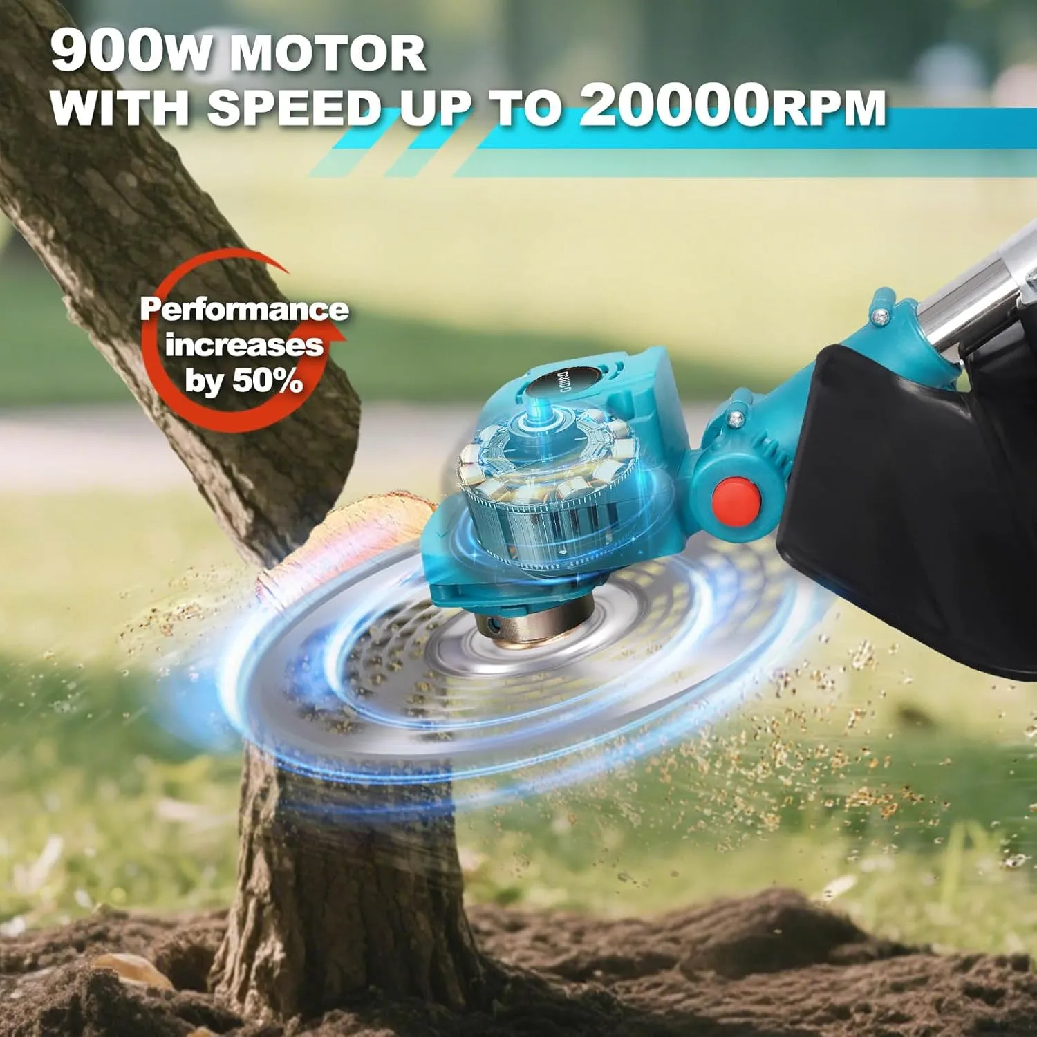 20000RPM Electric Weed Wacker with Wheels,Electric Weed Eater Battery Powered,Grass Trimmers Cordless,Cordless String Trimmer with Battery and Charger(Blue)