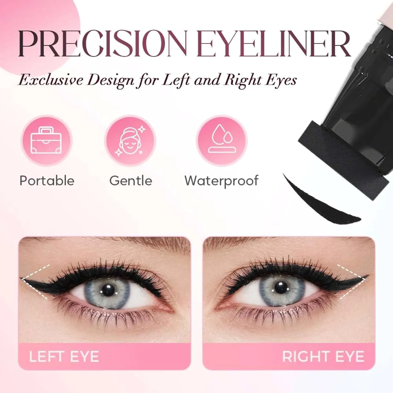 2025 New Foldable Eyeliner Stamp for Perfect Wings,Waterproof Winged Eyeliner Tool for Perfect Wings Smudge Proof Eyeliners Pen for Beginners (Black)