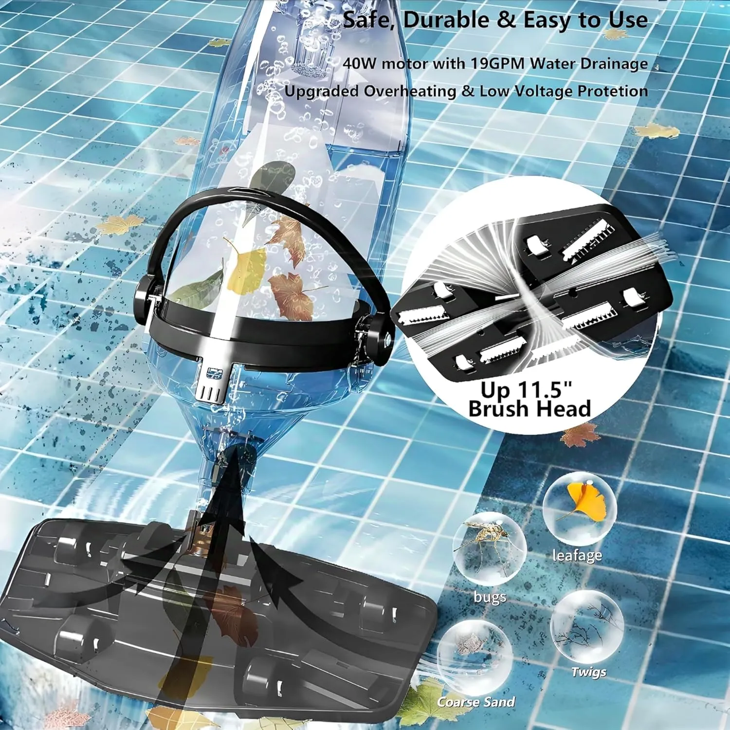 2025Upgraded Cordless Pool Vacuum for Above Ground,LED Display&11.5" Wider Head,Handheld Pool Spa Vacuum Cleaner for Inground Pools Hot Tub,Rechargeable,up to 19.5 GPM for Leaves,Debris,Shallow Steps