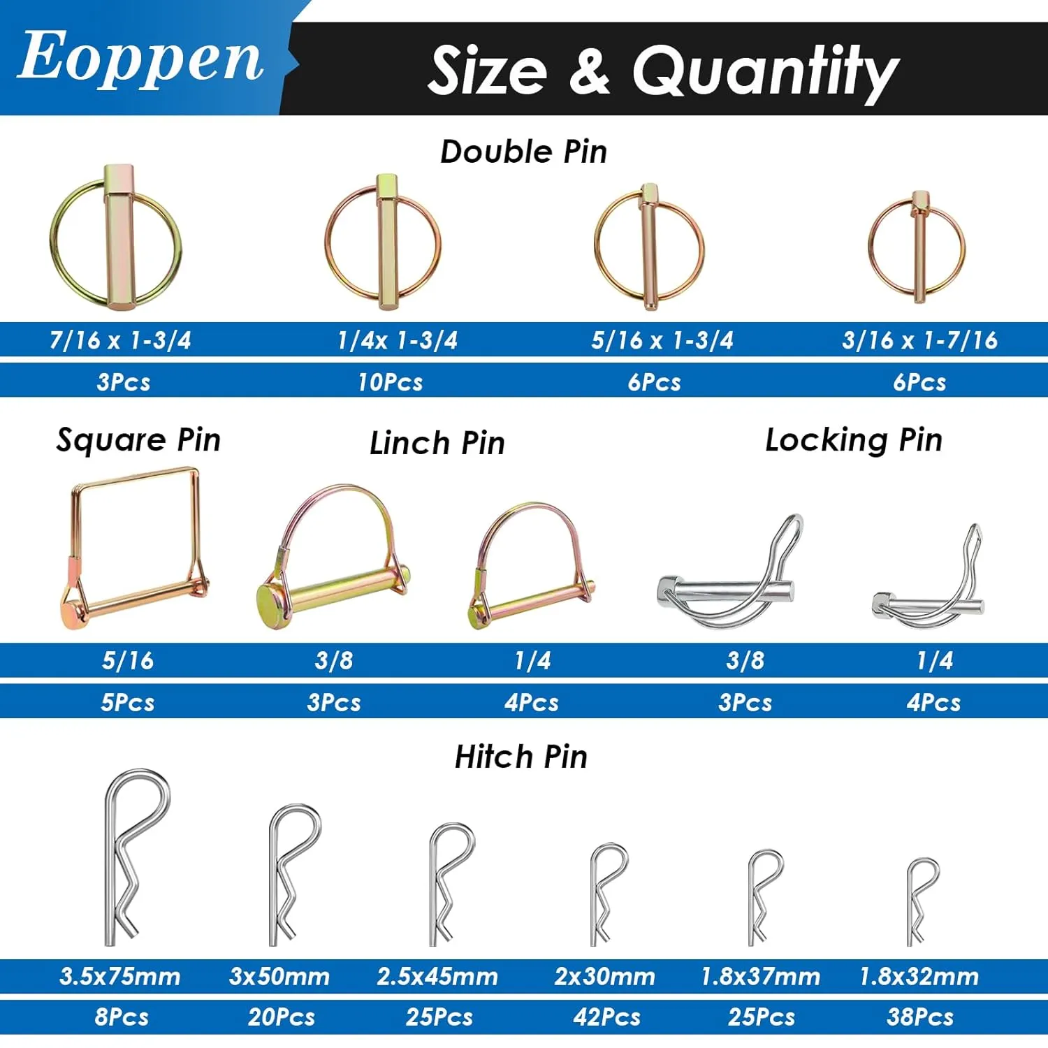 202Pcs Hitch Pins Clip Pins Assortment Kit, Heavy Duty Tractor Pins Linch Pins PTO Pins Tractor Accessories for Trailers, Tractors, Trucks, Lawn Mower