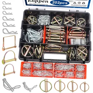202Pcs Hitch Pins Clip Pins Assortment Kit, Heavy Duty Tractor Pins Linch Pins PTO Pins Tractor Accessories for Trailers, Tractors, Trucks, Lawn Mower
