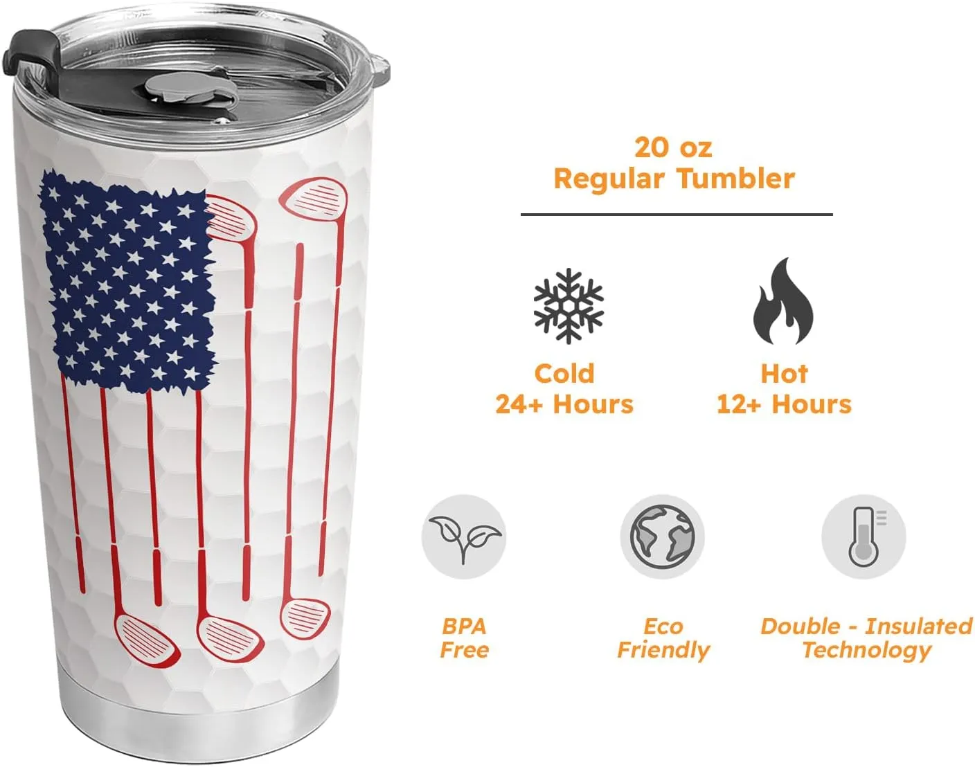 20oz American Golf Tumbler, Gifts for Golf Lovers, Coffee Thermos for Men, Women, Stainless Steel Double Wall Vacuum Insulated Coffee Mug, Travel Cup with Lid