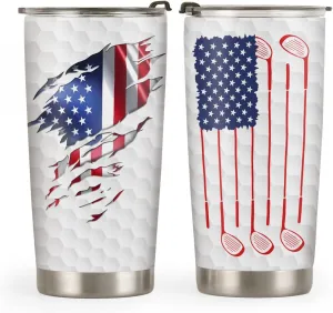 20oz American Golf Tumbler, Gifts for Golf Lovers, Coffee Thermos for Men, Women, Stainless Steel Double Wall Vacuum Insulated Coffee Mug, Travel Cup with Lid