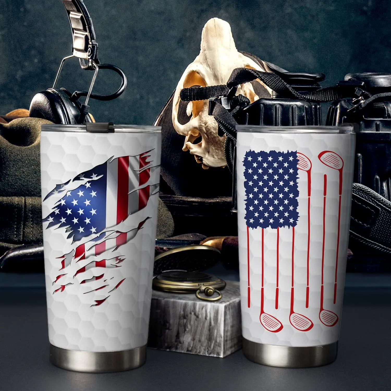 20oz American Golf Tumbler, Gifts for Golf Lovers, Coffee Thermos for Men, Women, Stainless Steel Double Wall Vacuum Insulated Coffee Mug, Travel Cup with Lid
