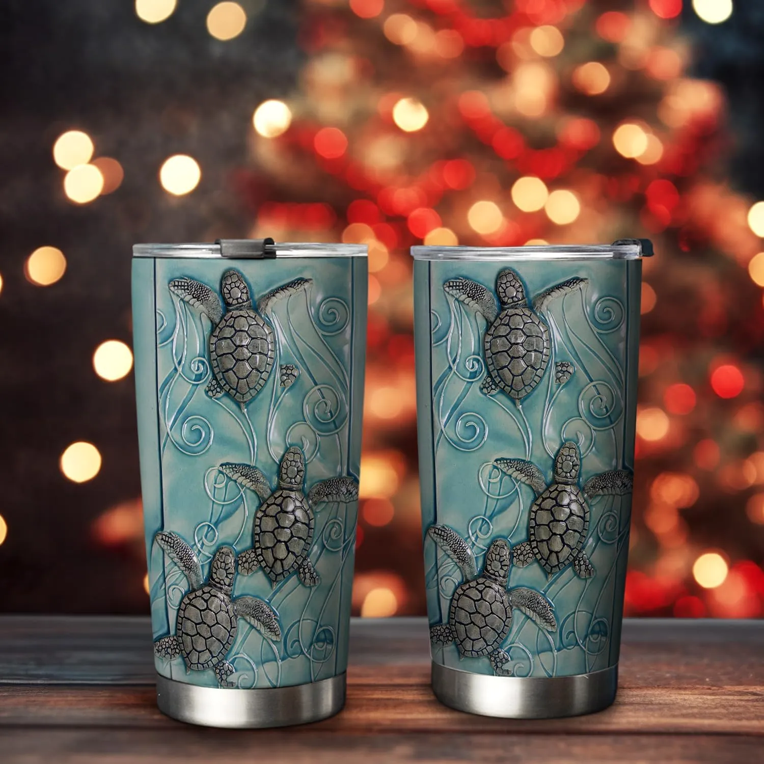 20oz Printed Ceramic Sea Turtle Tumbler, Gifts for Turtle Lovers, Ocean, Beach Gifts, Coffee Thermos for Women, Stainless Steel Double Wall Vacuum Insulated Coffee Mug, Travel Cup with Lid