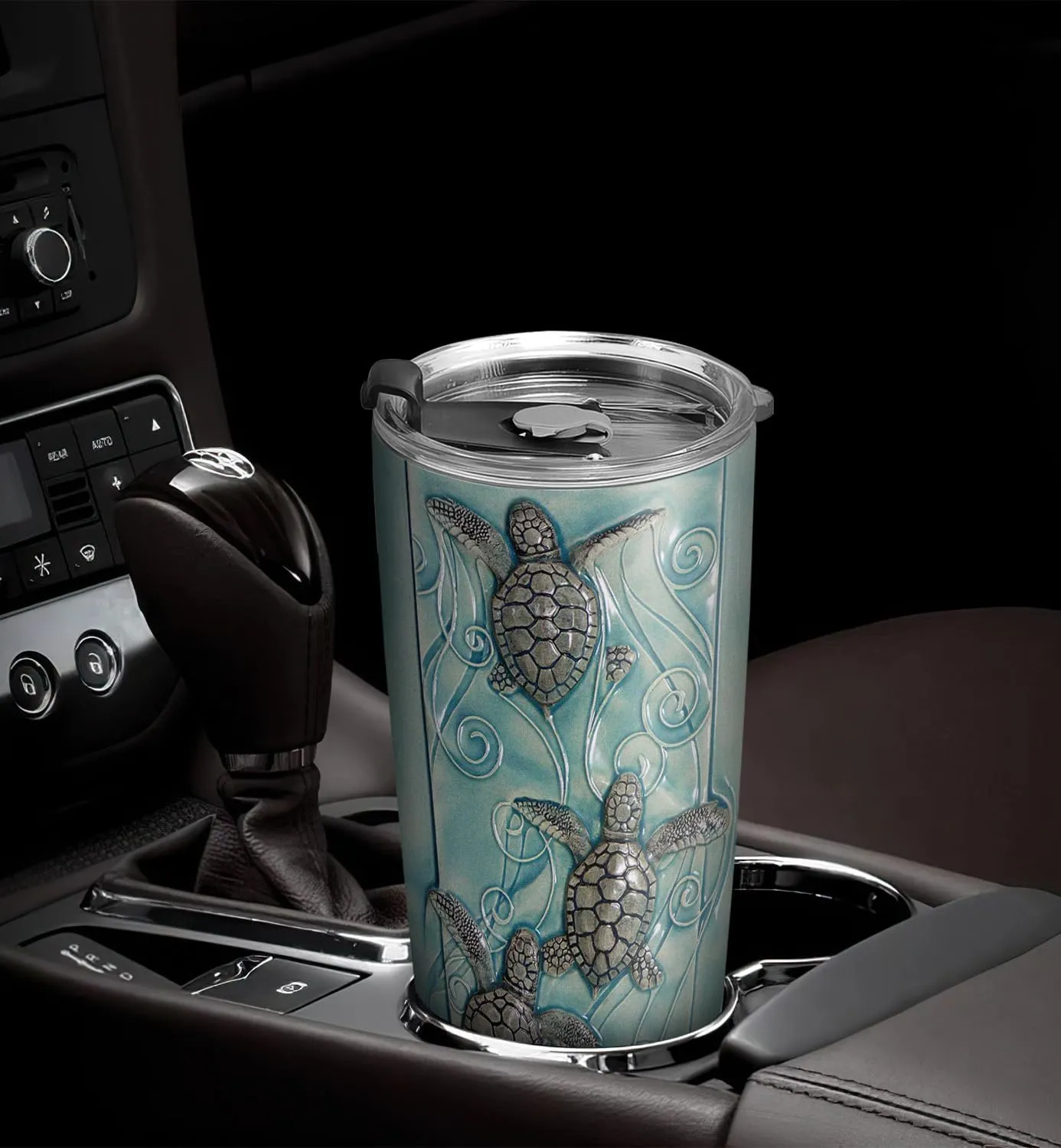 20oz Printed Ceramic Sea Turtle Tumbler, Gifts for Turtle Lovers, Ocean, Beach Gifts, Coffee Thermos for Women, Stainless Steel Double Wall Vacuum Insulated Coffee Mug, Travel Cup with Lid