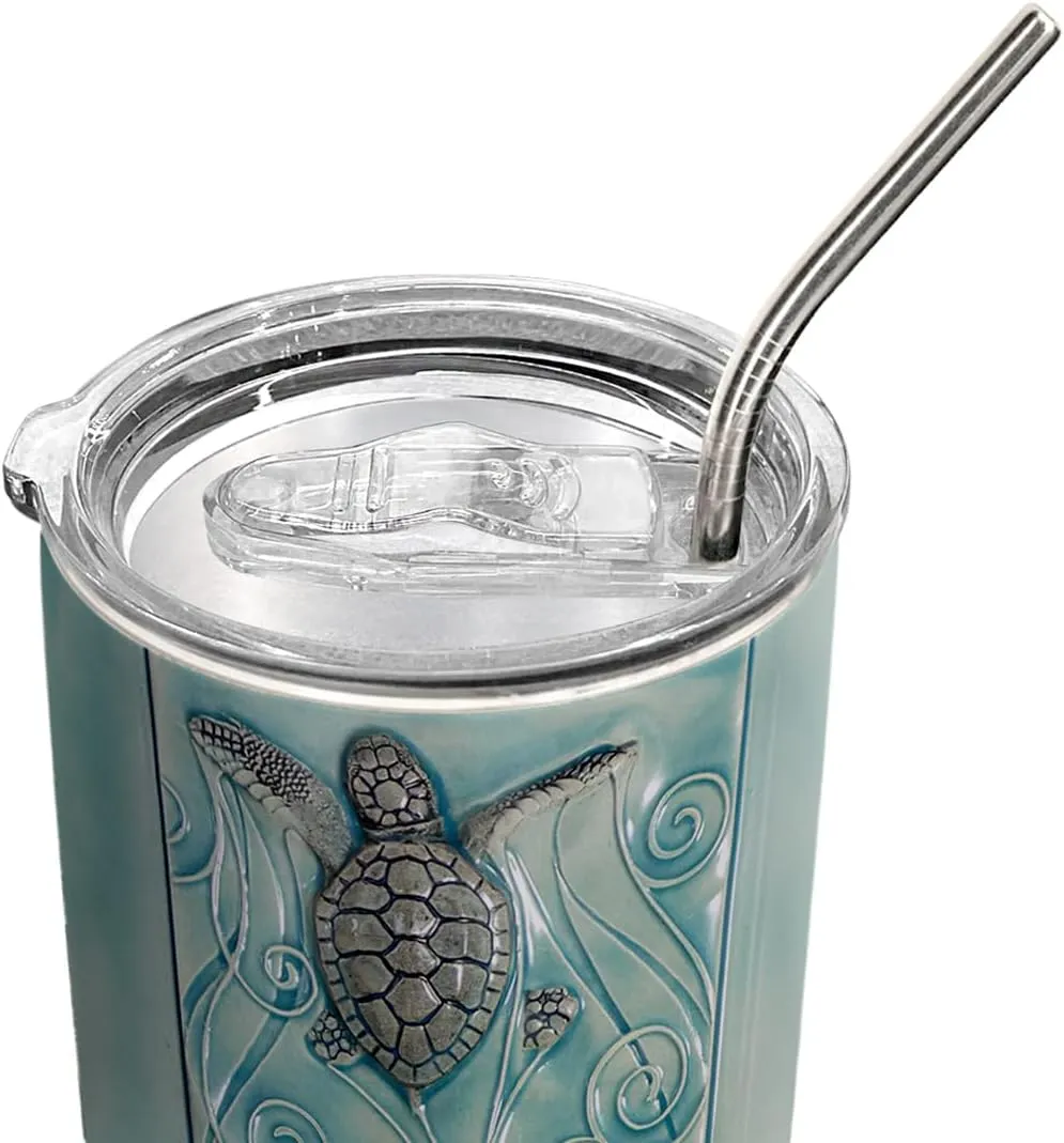 20oz Printed Ceramic Sea Turtle Tumbler, Gifts for Turtle Lovers, Ocean, Beach Gifts, Coffee Thermos for Women, Stainless Steel Double Wall Vacuum Insulated Coffee Mug, Travel Cup with Lid