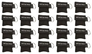 20pc CPR Mask Keychain Emergency Kit CPR Face Shields for First Aid AED Training Child and Adult CPR Breathing Barrier (Black)